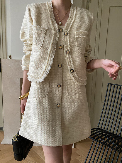 Onbely ensemble veste robe courte tweed boutonnage avec poches femme