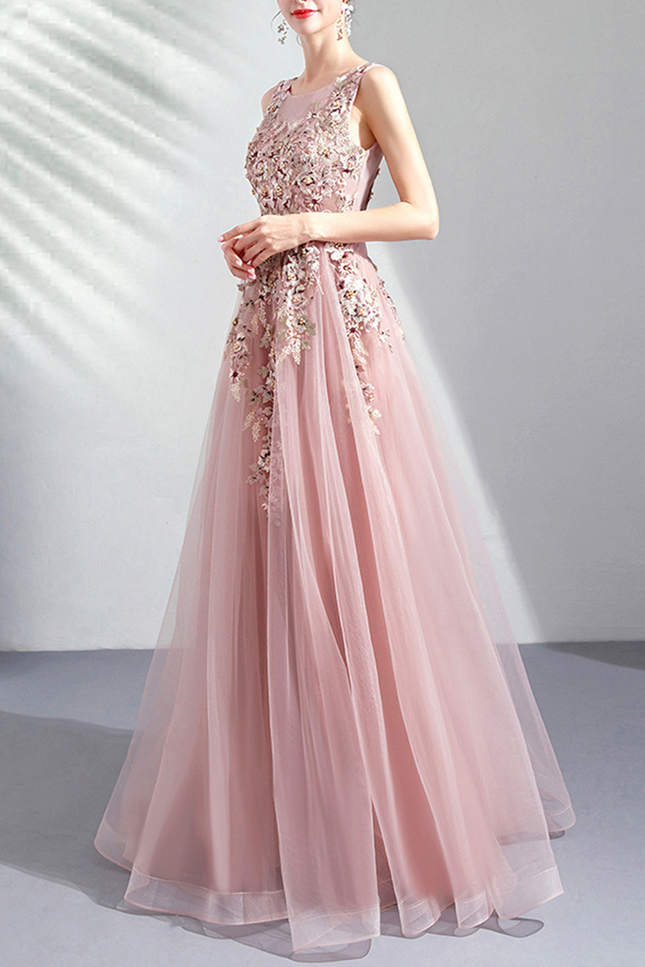 Onbely robe maxi longue de soirée brodée élégant rose - onbely