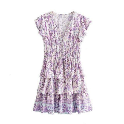 Robe Courte Bohème à Imprimé Floral Lilas boho dress