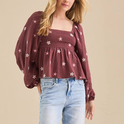 Top Bohème à Imprimé Floral et Taille Peplum boho dress