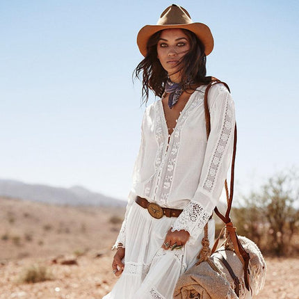 Blouse Bohème Blanche en Dentelle avec Broderie Florale boho dress