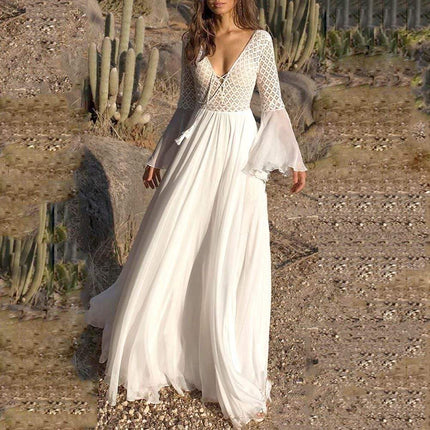 Robe Maxi Bohème en Dentelle à Taille Haute boho dress
