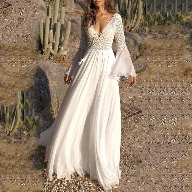 Robe Maxi Bohème en Dentelle à Taille Haute boho dress