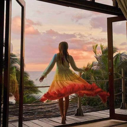 Robe Maxi Bohème à Volants Arc-en-Ciel boho dress