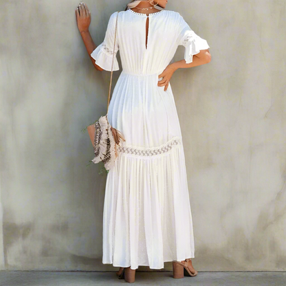 Robe bohème blanche en dentelle à taille haute boho dress