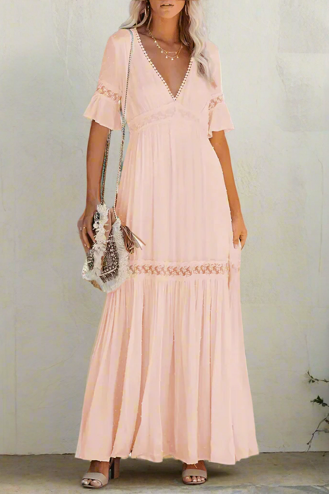 Robe bohème blanche en dentelle à taille haute boho dress