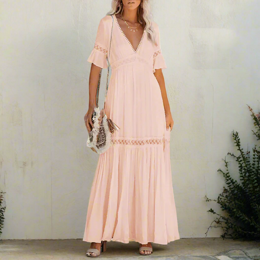 Robe bohème blanche en dentelle à taille haute boho dress
