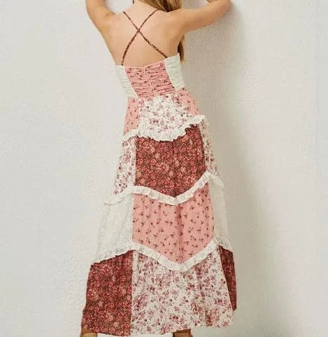 Robe Maxi Bohème Patchwork Sans Bretelles boho dress