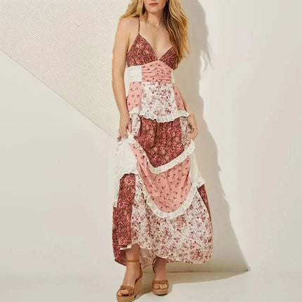 Robe Maxi Bohème Patchwork Sans Bretelles boho dress