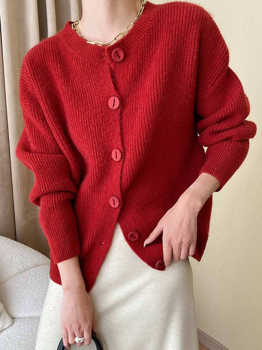 Onbely women's casual round neck button cardigan