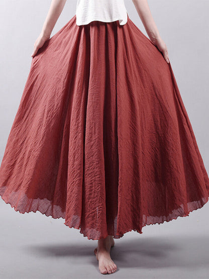 Onbely jupe longue coton unicolore fluide femme décontracté - onbely