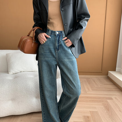 Onbely Jeans Longs Flare Évasé Vintage pour Femme avec Poches et Fermeture Éclair