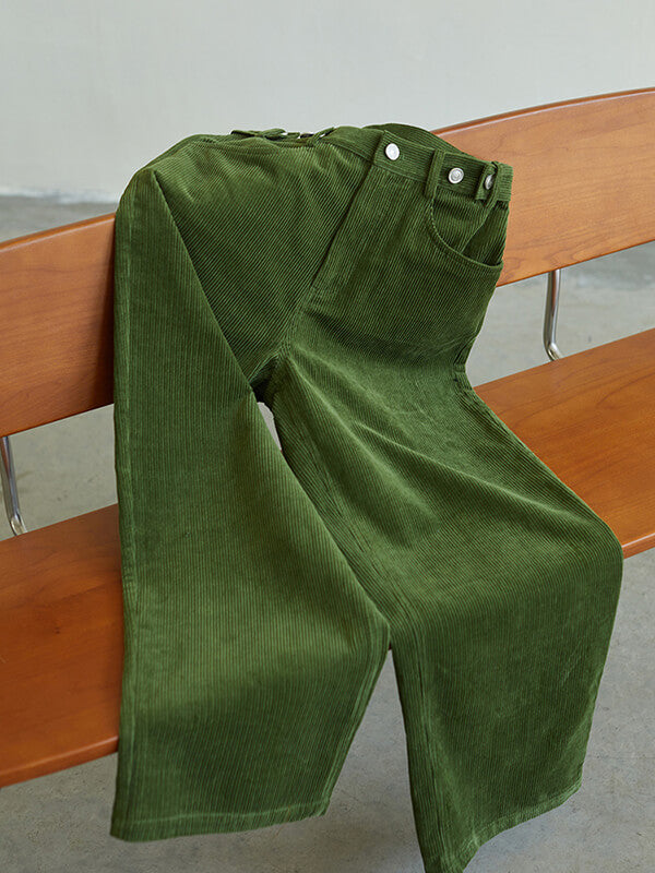 Onbely pantalons droit vert velours cotelé femme - onbely