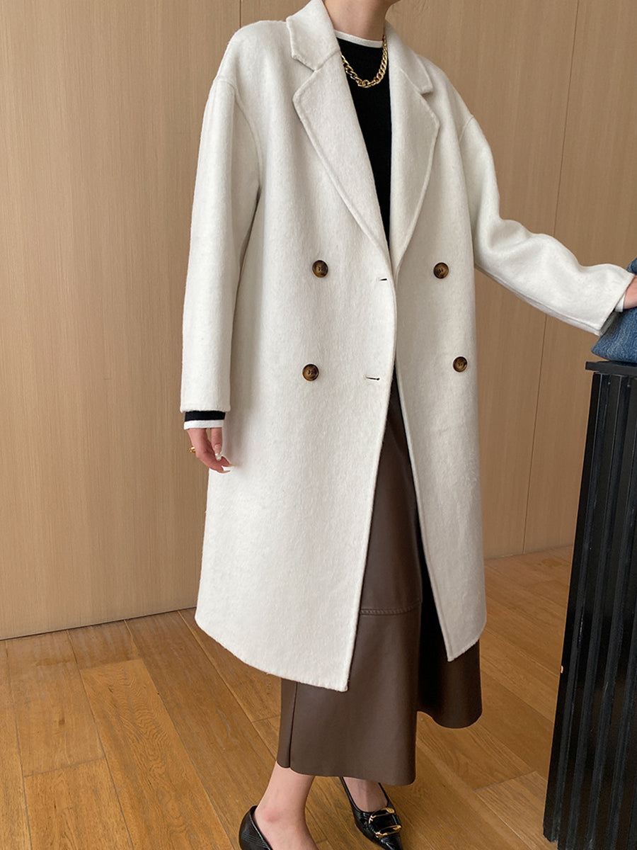 Onbely manteau en laine longue double boutonnage col revers pour femme
