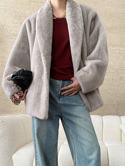 Onbely manteau en fausse fourrure avec poches pour femme mode