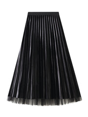 Onbely elegant women's pleated velvet tulle long skirt