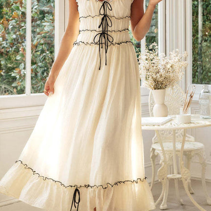 Onbely robe de soirée longue à fines brides avec liseré contrastant pour bal de promo et vacances