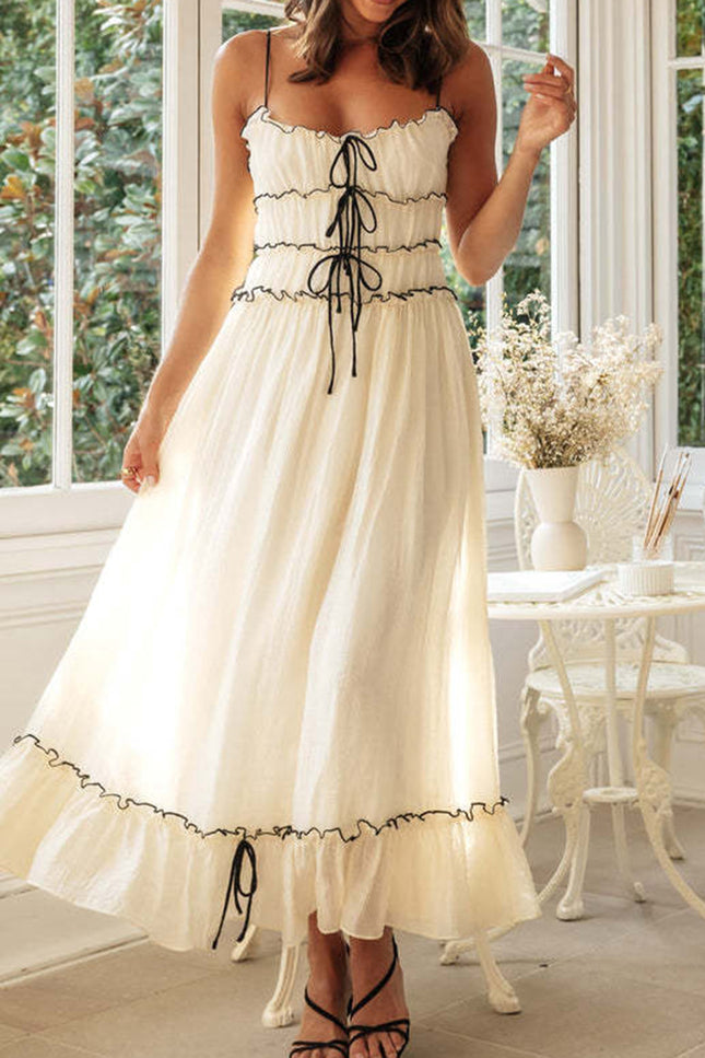 Onbely robe de soirée longue à fines brides avec liseré contrastant pour bal de promo et vacances