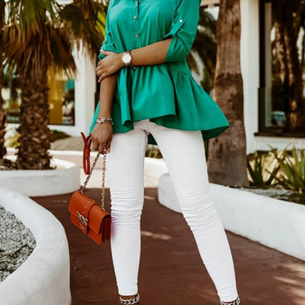 Onbely blouse à volantée boutonnage col chemise manches au coude femme élégant