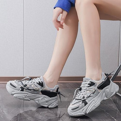 Onbely Baskets Chunky Femme Blanches – Chaussures de Sport à Semelle Épaisse – Style Urbain Respirant & Confort Élevé