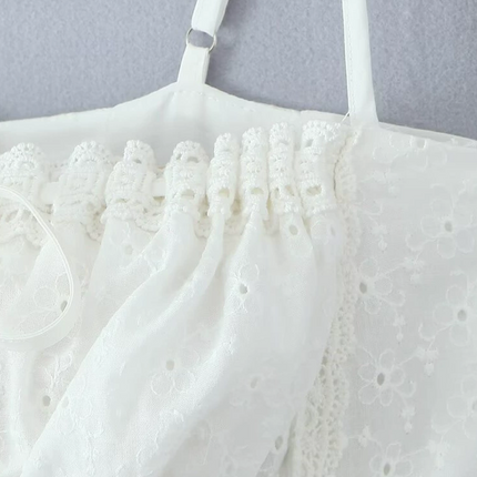 Onbely Robe Courte trapèze broderie anglaise strappy à fines brides blanc