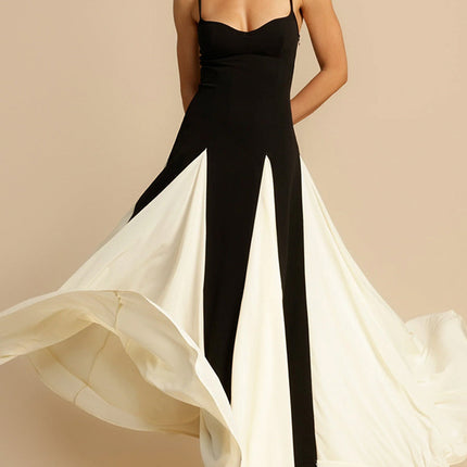 Onbely Robe longue bicolore noir et blanc à fines brides élégante de soirée