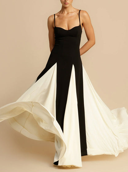Onbely Robe longue bicolore noir et blanc à fines brides élégante de soirée
