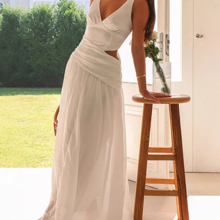 Onbely Robe de soirée longue à découpes latérales et col en V élégante pour bal de promo boho dress