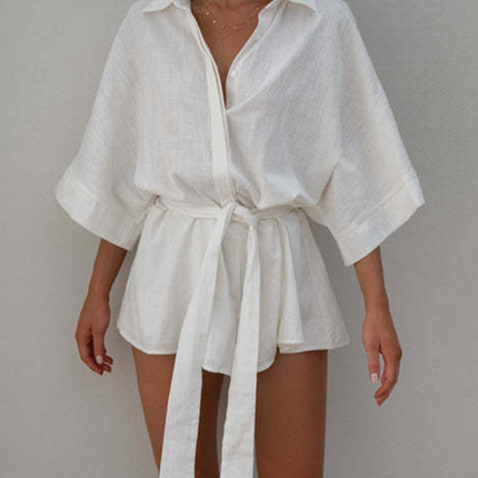 Onbely Combinaison courte avec ceinture manches au coude décontracté