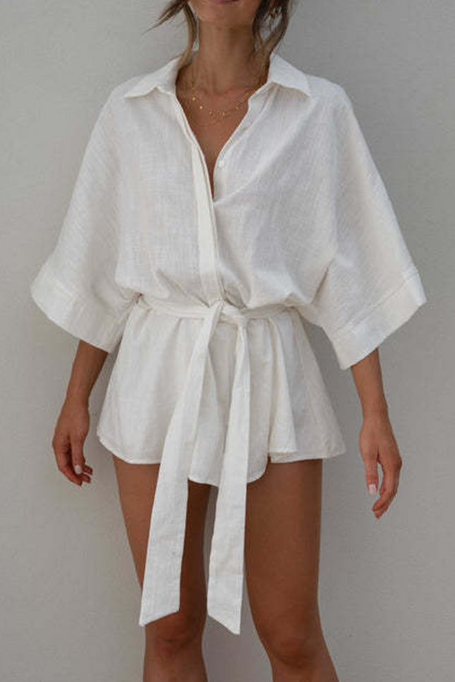 Onbely Combinaison courte avec ceinture manches au coude décontracté