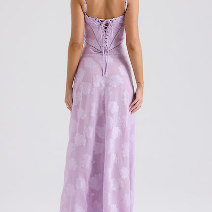 Onbely robe de soirée longue élégante à fines brides en jacquard pour un mariage femme cérémonie