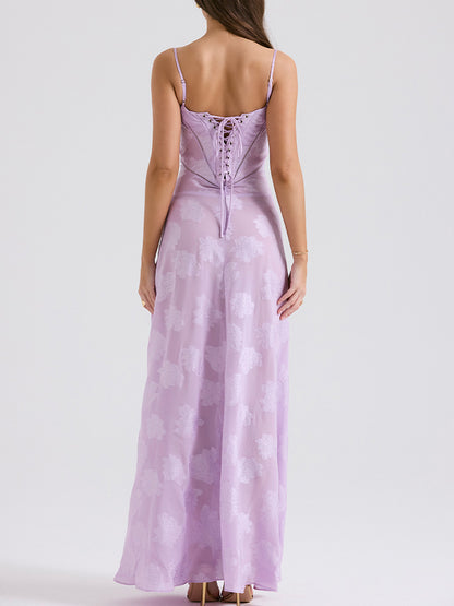 Onbely robe de soirée longue élégante à fines brides en jacquard pour un mariage femme cérémonie