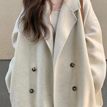 Onbely manteau en laine longue double boutonnage avec poches beige