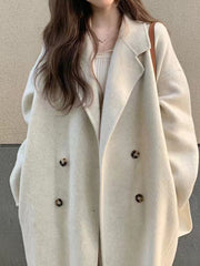 Onbely long double-breasted wool coat with beige pockets