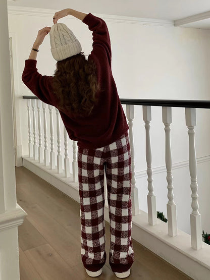 Onbely ensemble de pyjama polaire nounours ours carreaux femme noël