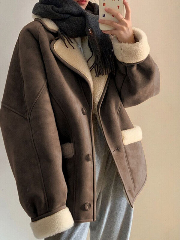 Onbely manteau aviateur oversized suedine doublé polaire femme - onbely
