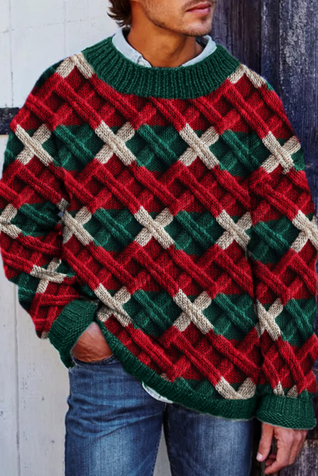 Pull Homme Noël - Jacquard Croisé & Blocs de Couleurs