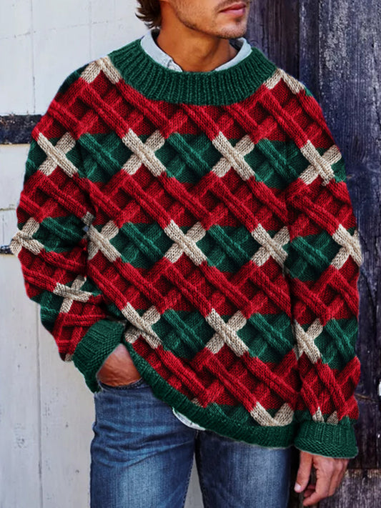 Pull Homme Noël - Jacquard Croisé & Blocs de Couleurs