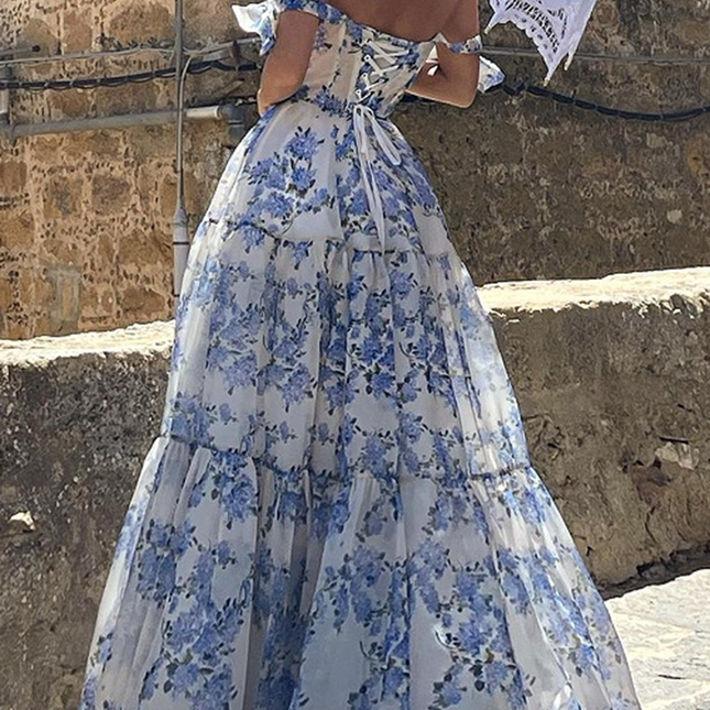 Onbely robe maxi longue organza imprimé à fleurie bal de promo - onbely