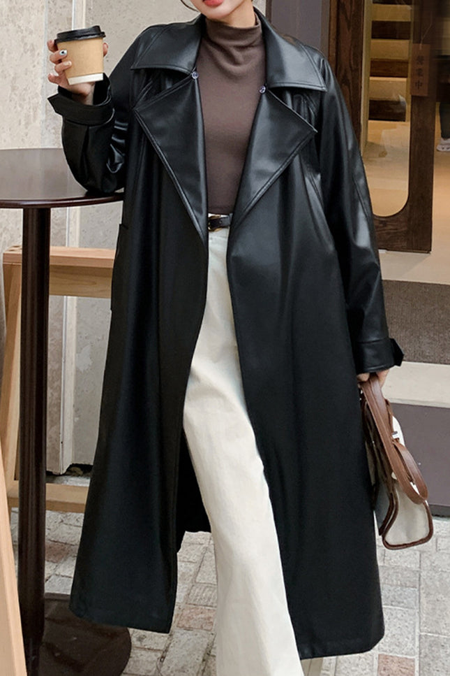 Onbely perfecto femme cuir longue doublé polaire avec ceinture