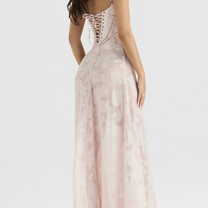 Onbely robe de soirée longue élégante à fines brides en jacquard pour un mariage femme cérémonie