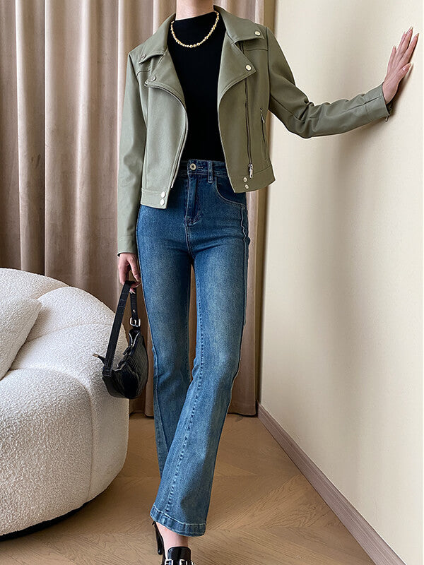 Onbely veste courte cuir PU mode avec poches femme - onbely