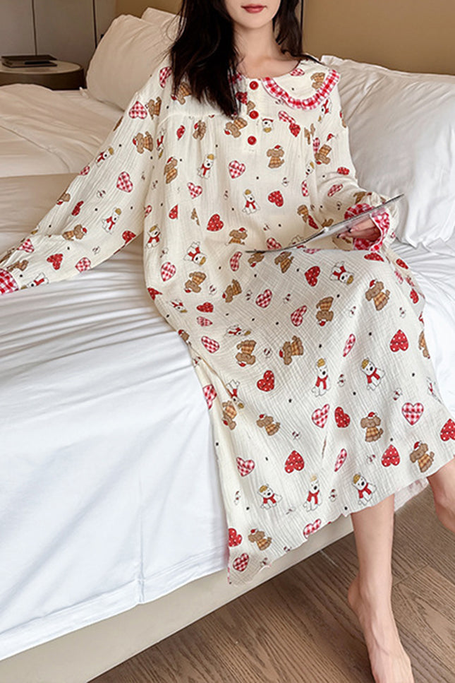 Onbely Pyjama coeur col claudine manches évasées femme noël oversized