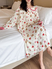 Onbely Women's Christmas Oversized Heart-Shaped Peter Pan Collar Flared Sleeve Pajamas