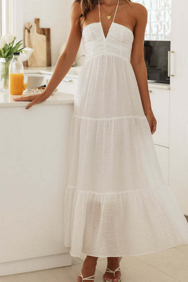 Onbely Robe longue unicolore licou dos nu de cocktail boho dress