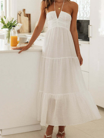 Onbely Robe longue unicolore licou dos nu de cocktail