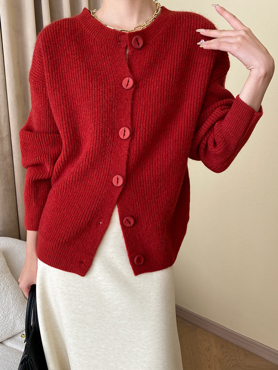 Onbely women's casual round neck button cardigan