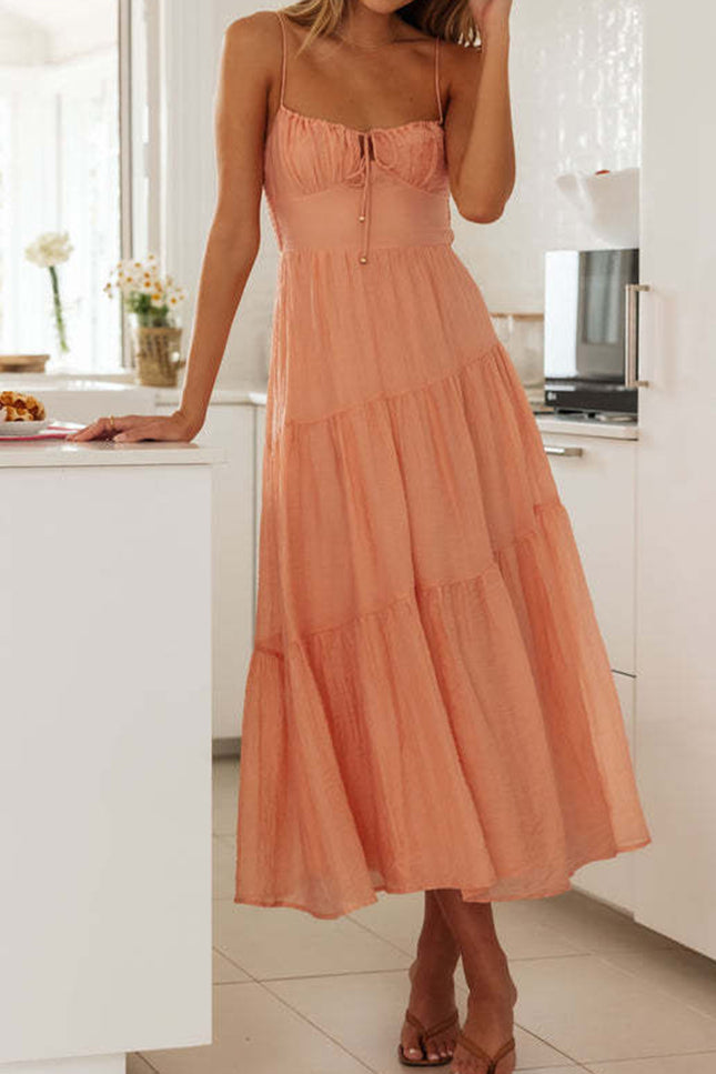 Onbely mi-longue robe à fines brides strappy vacances boho dress