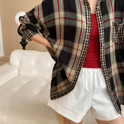 Onbely chemise carreaux boutonnage avec poches oversized