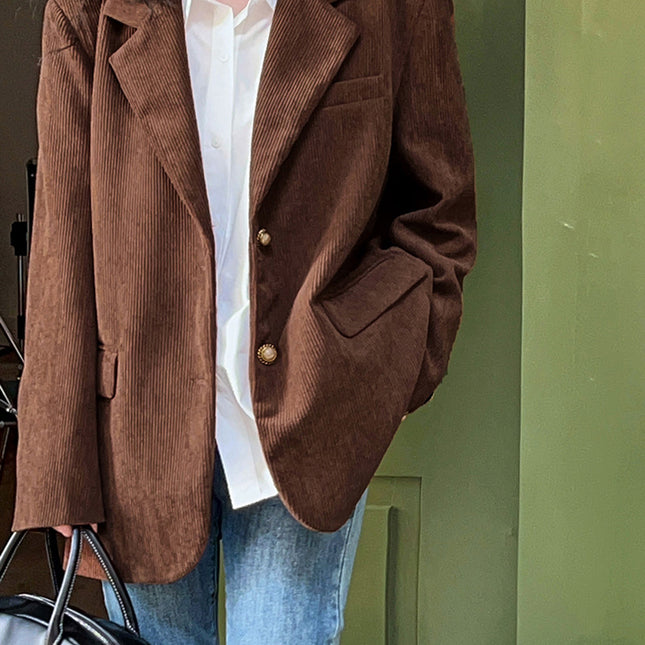 Onbely Blazer en velours côtelé femme style vintage avec poches et boutonnage